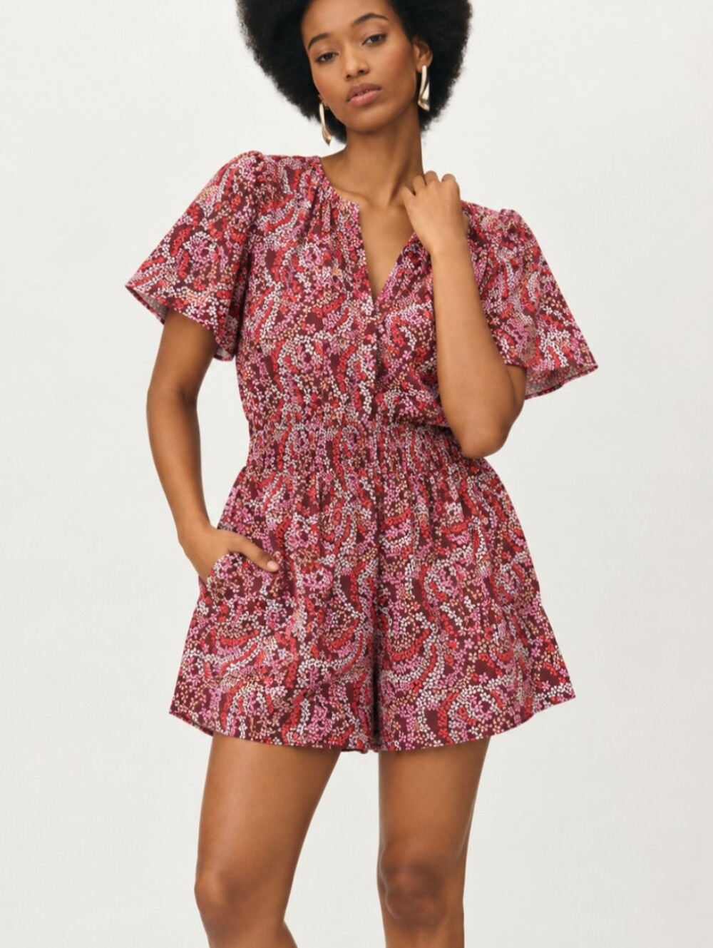 Anthropologie Somerset Poplin Romper Red Floral